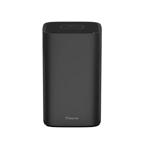 Straight on view of the CPM-MaxLite_AP215SF3B-air purifier in black with controls on top and small logo on bottom front