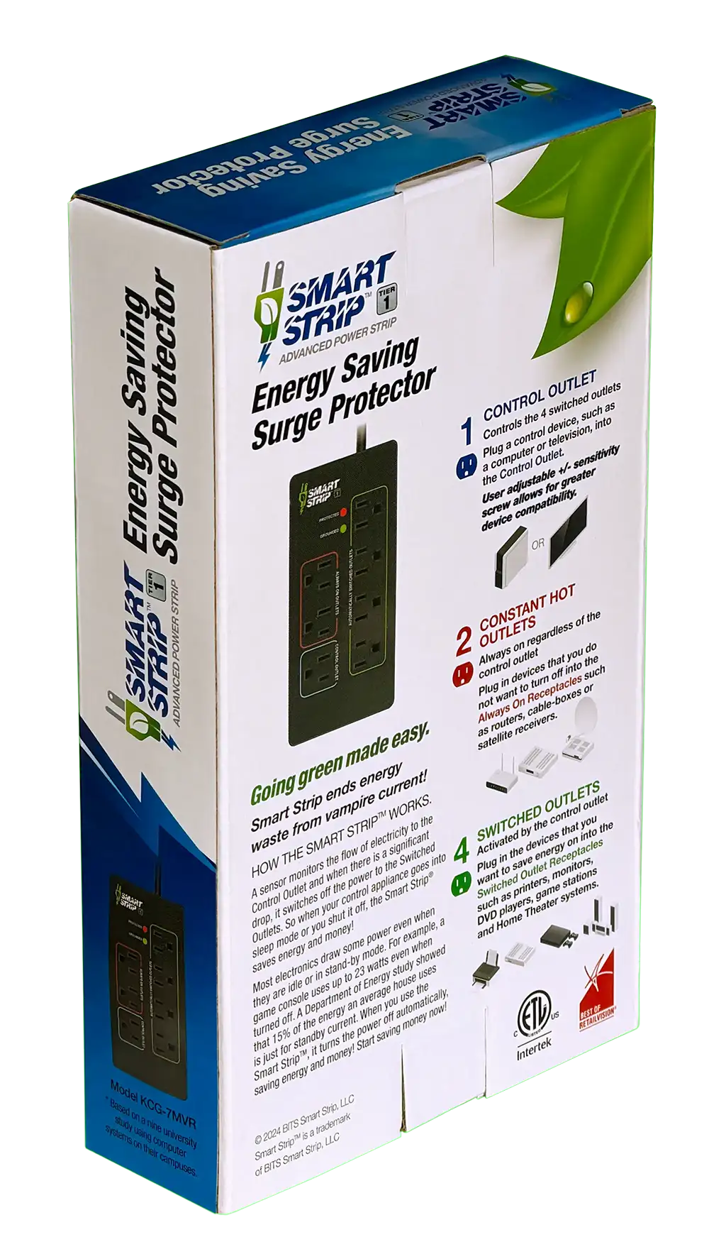 BITS Ltd KCG-7MVR  Tier 1 Advanced Smart Strip—3-quarter back view of the packaging