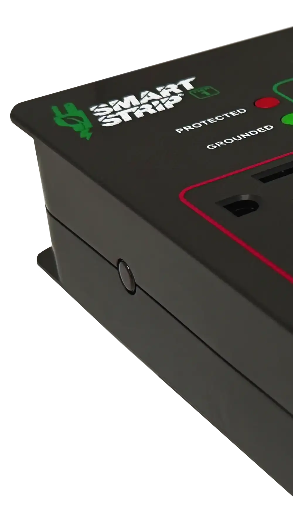 BITS Ltd KCG-7MVR  Tier 1 Advanced Smart Strip—3-quarter left side close-up view showing the reset button