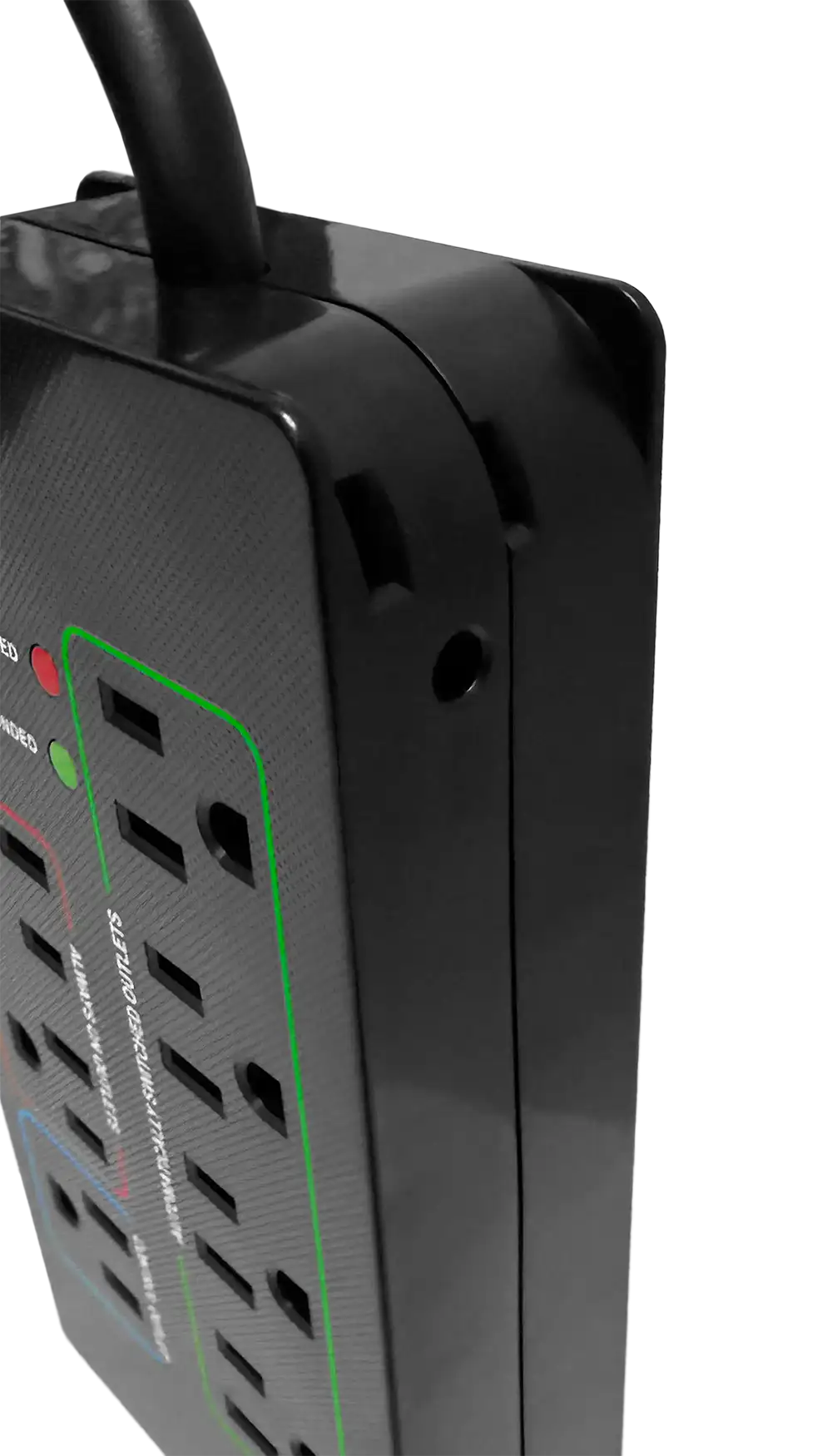 BITS Ltd KCG-7MVR  Tier 1 Advanced Smart Strip—3-quarter side view showing power cord storage slot
