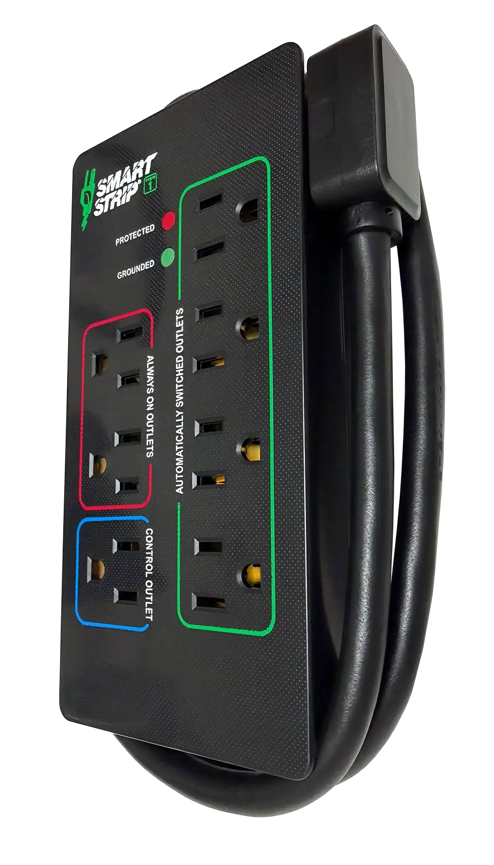 BITS Ltd KCG-7MVR  Tier 1 Advanced Smart Strip—3-quarter standing view with power cord in storage slot